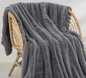 faux fur throw ultra soft double sided, fluffy blanket for winter sofa couch, cuddly & warm (50"x 60", gray)