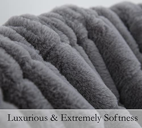 Faux Fur Throw Ultra Soft Double Sided, Fluffy Blanket for Winter Sofa Couch, Cuddly & Warm (50"x 60", Gray)