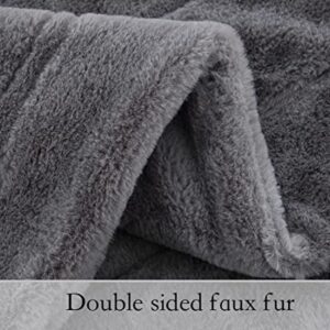 Faux Fur Throw Ultra Soft Double Sided, Fluffy Blanket for Winter Sofa Couch, Cuddly & Warm (50"x 60", Gray)