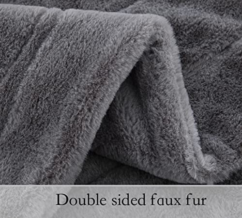 Faux Fur Throw Ultra Soft Double Sided, Fluffy Blanket for Winter Sofa Couch, Cuddly & Warm (50"x 60", Gray)