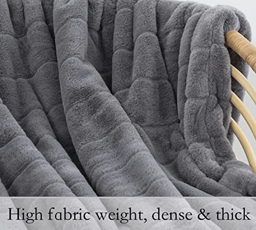 Faux Fur Throw Ultra Soft Double Sided, Fluffy Blanket for Winter Sofa Couch, Cuddly & Warm (50"x 60", Gray)