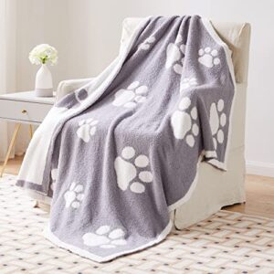 paw print throw blanket, super soft fluffy dog cat paw print blanket throw cozy lightweight fleece air reversible blankets for bed couch sofa bedroom, 51"x63"