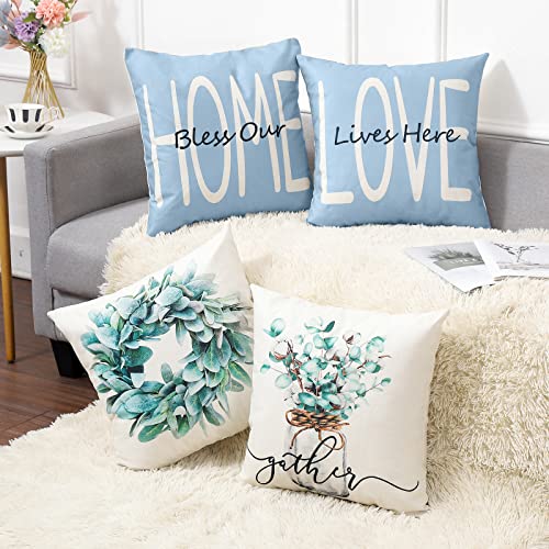 wyooxoo Throw Pillow Covers 18x18 Set of 4 Farmhouse Blue Pillow Covers Cushion Cases Decorative Pillowcases for Sofa Couch Living Room Outdoor Home Decor (Blue, 18" x 18")