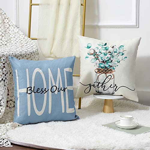 wyooxoo Throw Pillow Covers 18x18 Set of 4 Farmhouse Blue Pillow Covers Cushion Cases Decorative Pillowcases for Sofa Couch Living Room Outdoor Home Decor (Blue, 18" x 18")