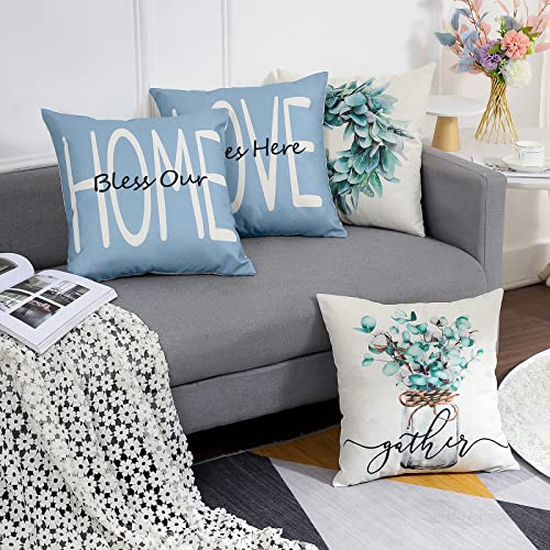 wyooxoo Throw Pillow Covers 18x18 Set of 4 Farmhouse Blue Pillow Covers Cushion Cases Decorative Pillowcases for Sofa Couch Living Room Outdoor Home Decor (Blue, 18" x 18")