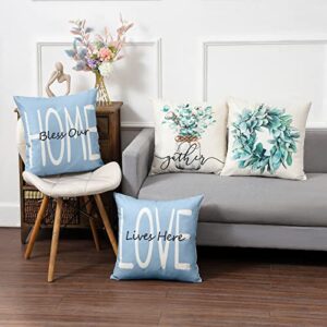 wyooxoo Throw Pillow Covers 18x18 Set of 4 Farmhouse Blue Pillow Covers Cushion Cases Decorative Pillowcases for Sofa Couch Living Room Outdoor Home Decor (Blue, 18" x 18")