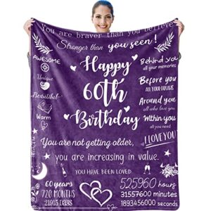 60th birthday gifts for women blanket, happy 60th birthday decorations women throw blanket, 50x60’’ 1963 birthday gifts for women throws, 60 year old gift ideas, cheers to 60 years gifts, purple