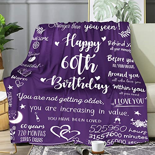 60th Birthday Gifts for Women Blanket, Happy 60th Birthday Decorations Women Throw Blanket, 50x60’’ 1963 Birthday Gifts for Women Throws, 60 Year Old Gift Ideas, Cheers to 60 Years Gifts, Purple