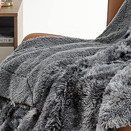 Bedsure Faux Fur Throw Blankets Tie-dye Throw & Bedsure 100% Cotton Muslin Blankets Grey Throw