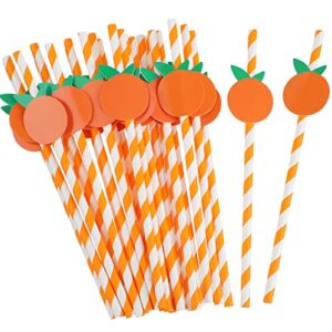 100 Pcs Orange Paper Straws Little Cutie Baby Shower Straws Orange Fruit Straws Disposable Drinking Paper Straws for Baby Shower Decorations Birthday Party Supplies, 0.24 x 7.76 Inches