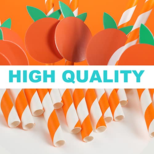 100 Pcs Orange Paper Straws Little Cutie Baby Shower Straws Orange Fruit Straws Disposable Drinking Paper Straws for Baby Shower Decorations Birthday Party Supplies, 0.24 x 7.76 Inches