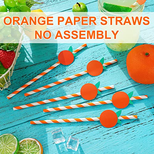 100 Pcs Orange Paper Straws Little Cutie Baby Shower Straws Orange Fruit Straws Disposable Drinking Paper Straws for Baby Shower Decorations Birthday Party Supplies, 0.24 x 7.76 Inches