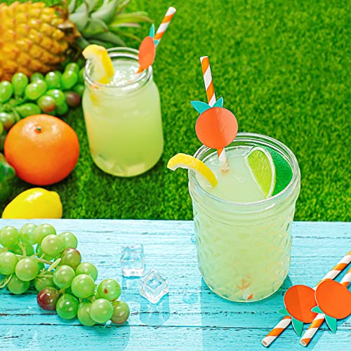 100 Pcs Orange Paper Straws Little Cutie Baby Shower Straws Orange Fruit Straws Disposable Drinking Paper Straws for Baby Shower Decorations Birthday Party Supplies, 0.24 x 7.76 Inches