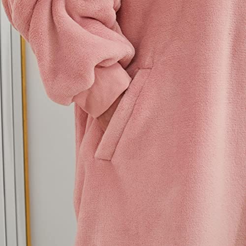 OHS Hoodie Blanket Giant Fleece Wearable Blanket Cosy Plush Coral Sherpa Oversized Jumper Ultra Soft Sweatshirt with Pockets, Blush Pink