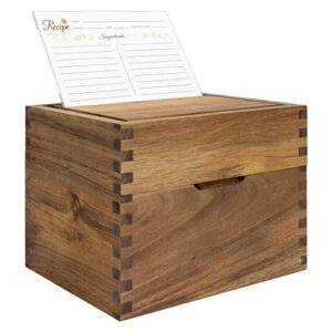 recipe box with cards and dividers 4x6 - wooden recipe card box set includes an acrylic recipe card holder, 50 premium recipe cards and 12 dividers - large recipe box with 2 adjustable compartments