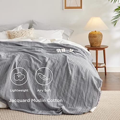 Bedsure Bamboo Cotton Blankets Grey King & Bedsure 100% Cotton Muslin Blankets Grey Throw