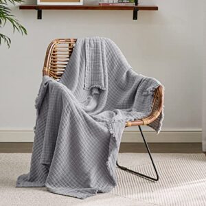 Bedsure Bamboo Cotton Blankets Grey King & Bedsure 100% Cotton Muslin Blankets Grey Throw