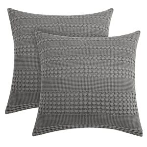 phf 100% cotton waffle weave euro shams 26" x 26", 2 pack elegant home decorative euro throw pillow covers for bed couch sofa, dark grey/charcoal gray