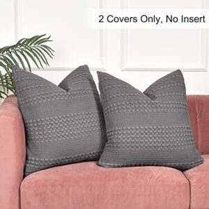 PHF 100% Cotton Waffle Weave Euro Shams 26" x 26", 2 Pack Elegant Home Decorative Euro Throw Pillow Covers for Bed Couch Sofa, Dark Grey/Charcoal Gray