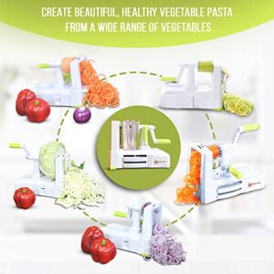 Brieftons 5-Blade Vegetable Spiralizer: Strongest-Heaviest Spiral Slicer, Best Veggie Pasta Spaghetti Maker for Low Carb/Paleo/Gluten-Free/Vegan Meals, With Extra Blade Caddy, 4 Recipe Ebooks