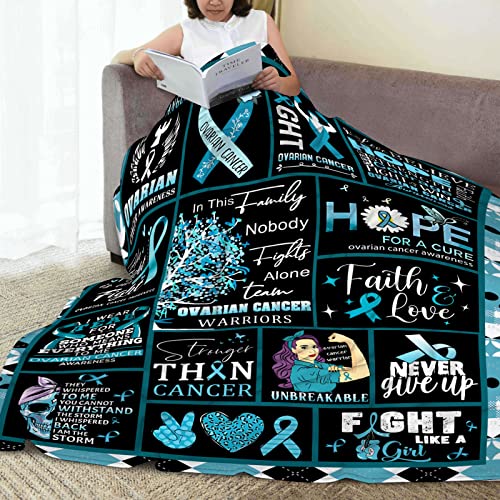 Ovarian Cancer Gifts for Women, Ovarian Cancer Awareness Throw Blanket for Women, Gifts for Ovarian Cancer Survivor, Mothers Day Blanket Gifts for Ovarian Cancer Patients, Teal Blanket 50"x60"