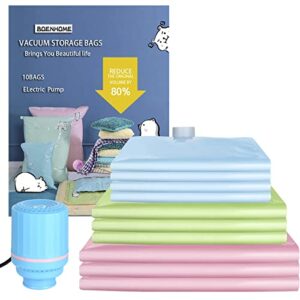 vacuum storage bag with electric pump,10-pack space saving bag,vacuum compression bag for travel and home for quilts,blankets,clothes,pillows. (blue pump)