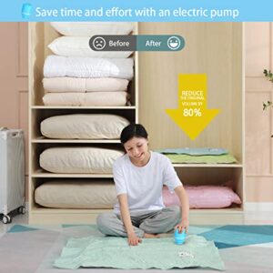 Vacuum Storage Bag with Electric Pump,10-Pack Space Saving Bag,Vacuum Compression Bag for Travel and Home for Quilts,Blankets,Clothes,Pillows. (Blue pump)