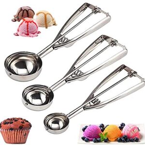 Cookie Scoop Set 3 PCS, with Trigger Large-Medium-Small Size for Kitchen Family Ice Cream Cookie Cupcake Muffin Meatbal multipurpose tainless Steel Ice Cream Scooper