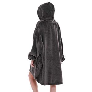 Panku Wearable Blanket Hoodie, Oversized Flannel Blanket Sweatshirt with Hood Pocket and Sleeves, Hooded Blanket for Adult Women Men, (Dark Grey)