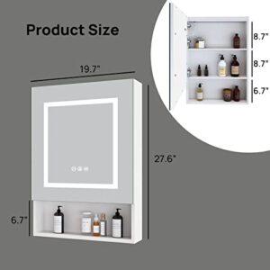 LALAHOO 28" X 20" Medicine Cabinet for Bathroom with Automatic Lighting, LED Bathroom Medicine Cabinet with Anti-Fog, Wall Mounted Bathroom Cabinet with 3 Tier Storage Shelves, Dimmable Light