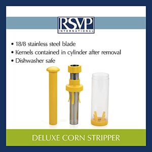 RSVP International Yellow Deluxe Corn Stripper, 10.5" | Quickly Remove Kernels from the Cob | No Splatters or Mess | Dishwasher Safe