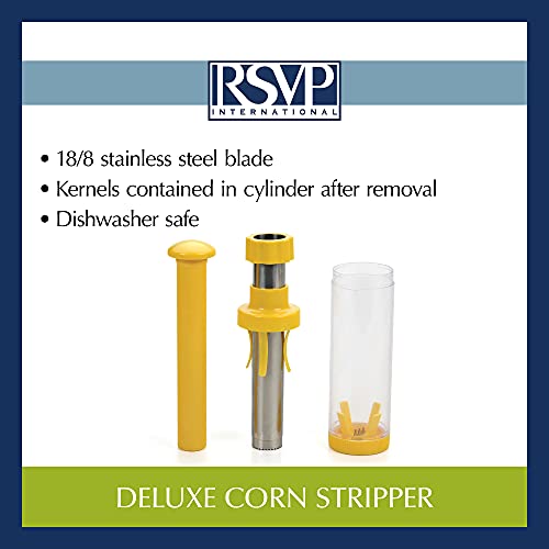 RSVP International Yellow Deluxe Corn Stripper, 10.5" | Quickly Remove Kernels from the Cob | No Splatters or Mess | Dishwasher Safe