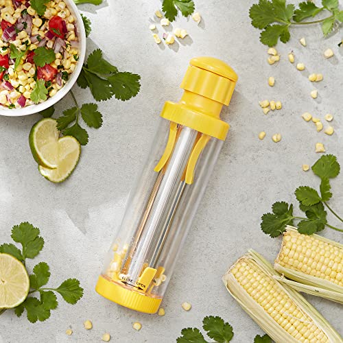 RSVP International Yellow Deluxe Corn Stripper, 10.5" | Quickly Remove Kernels from the Cob | No Splatters or Mess | Dishwasher Safe