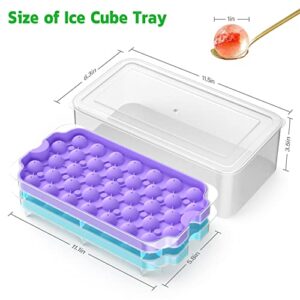 Upgrade Round Ice Cube Tray with Lid & Bin, TINANA Silicone Ice Ball Maker for Freezer, Easy Release Circle Ice Cube Tray with Container Make 74 Mini Ice Balls for Chilling Whiskey, Cocktail, Coffee