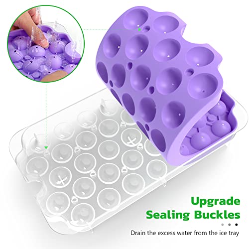 Upgrade Round Ice Cube Tray with Lid & Bin, TINANA Silicone Ice Ball Maker for Freezer, Easy Release Circle Ice Cube Tray with Container Make 74 Mini Ice Balls for Chilling Whiskey, Cocktail, Coffee