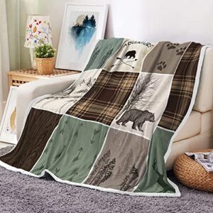 cabin retro rustic lodge chunky throw blanket for couch bedroom bedding decor office, bear deer country hunting wild animal soft thick flannel bed blanket decorations (1000 grams 60x80 inches)