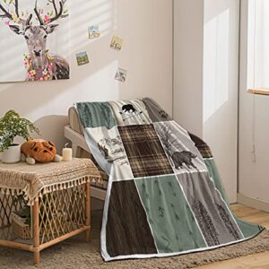 Cabin Retro Rustic Lodge Chunky Throw Blanket for Couch Bedroom Bedding Decor Office, Bear Deer Country Hunting Wild Animal Soft Thick Flannel Bed Blanket Decorations (1000 Grams 60X80 Inches)