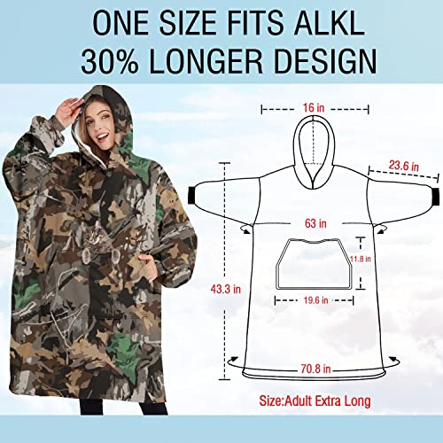 Hunting Camouflage Wearable Oversized Blanket, Sherpa Blanket Hooded with Super Pockets, Super Warm Fuzzy Pullover for Women & Men