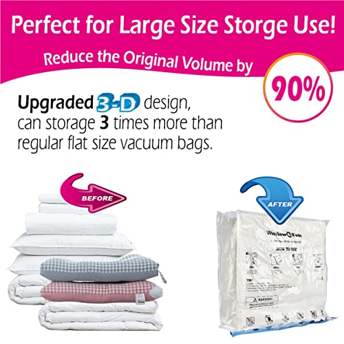 ORIGINAL 3-D Vacuum Storage Bags XXL Large, Winslow&Ross Vacuum Seal Bags for Bedding Clothes Storage, Work with Vacuum Cleaner, Travel Hand Pump Included (4 Packs)