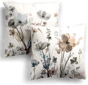 qesonoo flower throw pillow covers 18x18 set of 2, flowers pillow cushion cases, modern decorative square pillowcases for sofa couch bedroom living room car