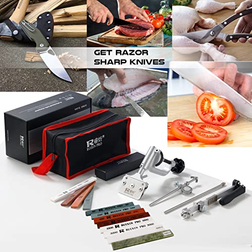 RUIXIN PRO RX-008 Knife Sharpener Kit System with 12 Whetstones, 360° Rotation Flip Design, Fixed-Angle Stainless Steel Professional Chef Kitchen Knife Sharpening Blades Fine Grinding Polishing Tool