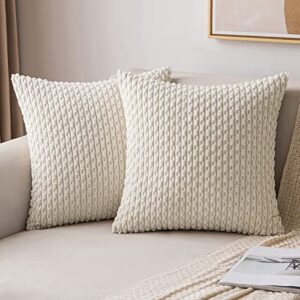 miulee throw pillow covers soft corduroy decorative set of 2 boho striped pillow covers pillowcases farmhouse home decor for couch bed sofa living room 18x18 inch cream white