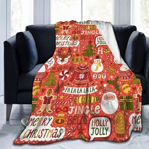 Christmas Santa Claus Reindeer Snowman Blanket Throw Flannel Fleece Ultra Soft Blanket for Couch Sofa Bed 80"X60"