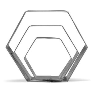 large hexagon cookie cutter set - 5”,4”,3” - 3 piece - stainless steel
