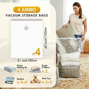 TAILI Cube Vacuum Storage Bags 4 Pack and Flat Vacuum Storage Bags 4 Pack, Space Saver Bags for Clothes and Bedding, Saving 80% Space