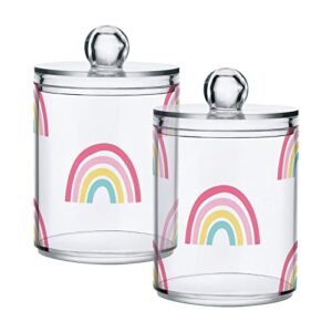 xigua 2 pack rainbow qtip holder dispenser with lids 14 oz bathroom storage organizer set,clear apothecary jars food storage containers for tea,coffee,cotton ball,cotton swab,floss