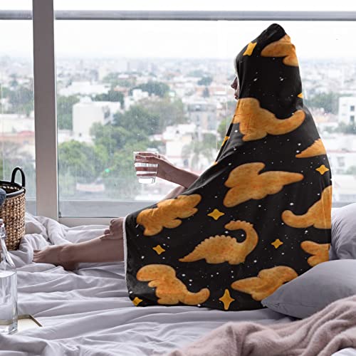 Dino Chicken Nuggets Wearable Blanket Super Soft Cozy Plush Hoodie Blanket Flannel Hooded Throw Blanket Wrap Cloak for Nap Travel,60"x80" for Adults