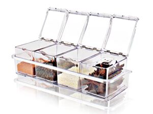 xpr 4 pieces clear seasoning box - cruet with cover and spoon,seasoning rack spice pots for sugar, salt, pepper and other spices