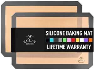 zulay kitchen (2 pack) silicone baking mat sheet set - reusable baking mat nonstick - half sheet baking mat for oven - 16.5" x 11.6" (dark gray)