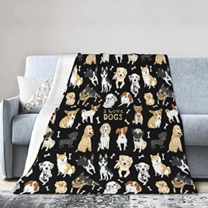 wisedeal cute dog animal theme throw blanket, comfort fleece blanket, daughter mom friend aunt lover dog women blanket couch gifts for couch sofa chair bed office travelling camping 50"x 60"